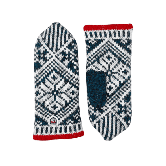 HESTRA MEN'S NORDIC WOOL MITT - BLUE/OFF WHITE - FRONT/BACK VIEW