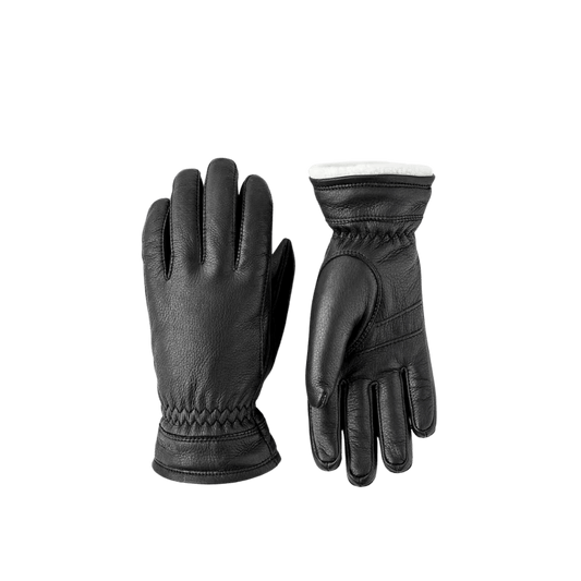 HESTRA WOMEN'S BUVIKA DEERSKIN GLOVE - BLACK - FRONT/BACK VIEW