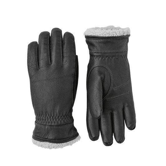 HESTRA WOMEN'S DEERSKIN PRIMALOFT - BLACK - FRONT/BACK VIEW
