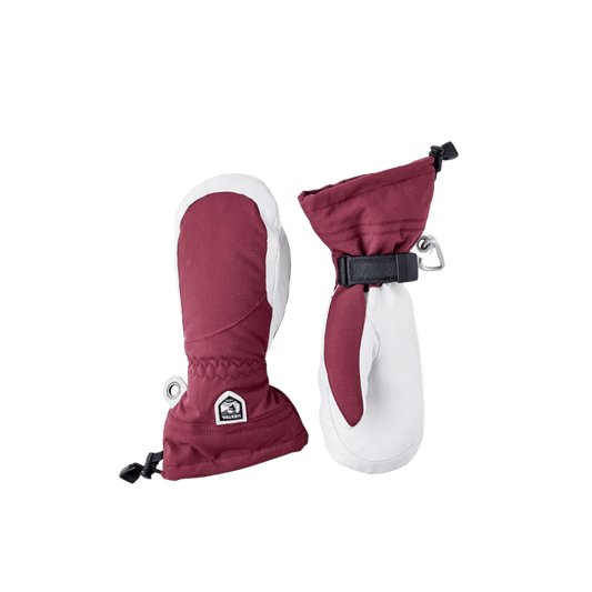 HESTRA WOMEN'S HELI SKI MITT - BORDEAUX/OFFWHITE - FRONT/BACK VIEW