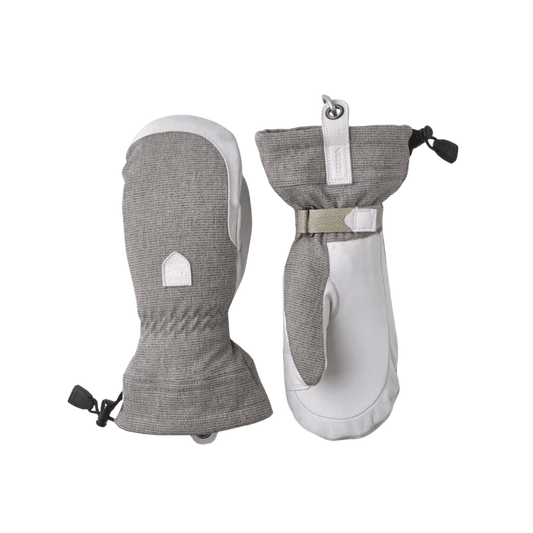 HESTRA WOMEN'S PATROL GAUNTLET MITT - LIGHT GREY - FRONT/BACK VIEW