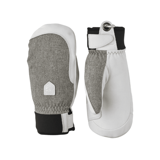 HESTRA WOMEN'S ARMY LEATHER PATROL MITT - LIGHT GREY - FRONT/BACK VIEW