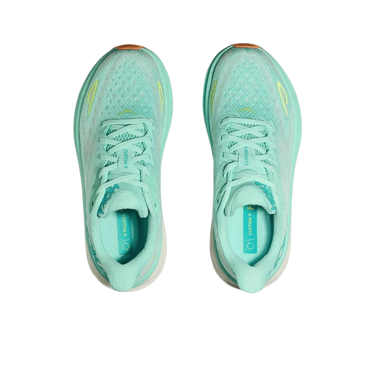 HOKA ONE ONE WOMEN'S CLIFTON 9 - SEAFOAM/AQUA BREEZE TOP VIEW
