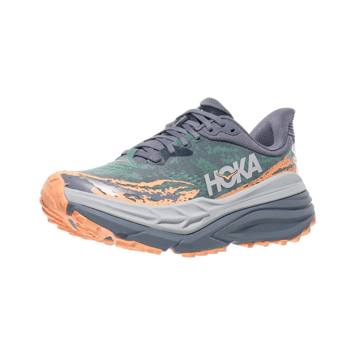 HOKA ONE ONE WOMENS STINSON 7 - GREY SKIES/PALE TANGERINE FRONT