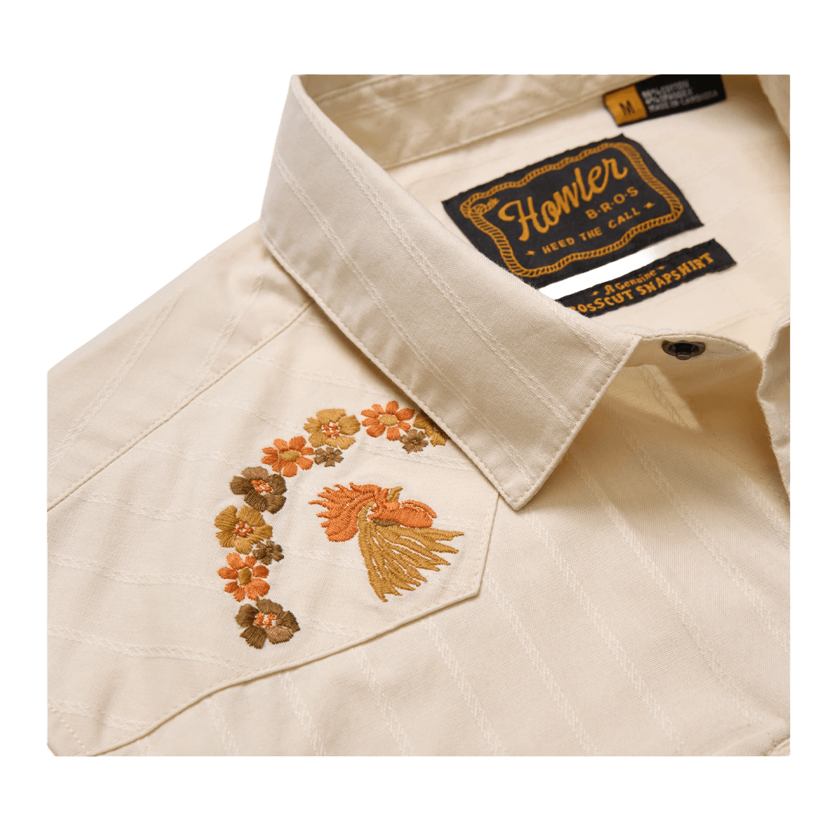 HOWLER BROTHERS CROSSCUT DELUXE SHORTSLEEVE SNAPSHIRT - OFF WHITE DOBBY - EMBROIDERY CLOSE UP