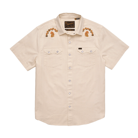 HOWLER BROTHERS CROSSCUT DELUXE SHORTSLEEVE SNAPSHIRT - OFF WHITE DOBBY - FRONT VIEW