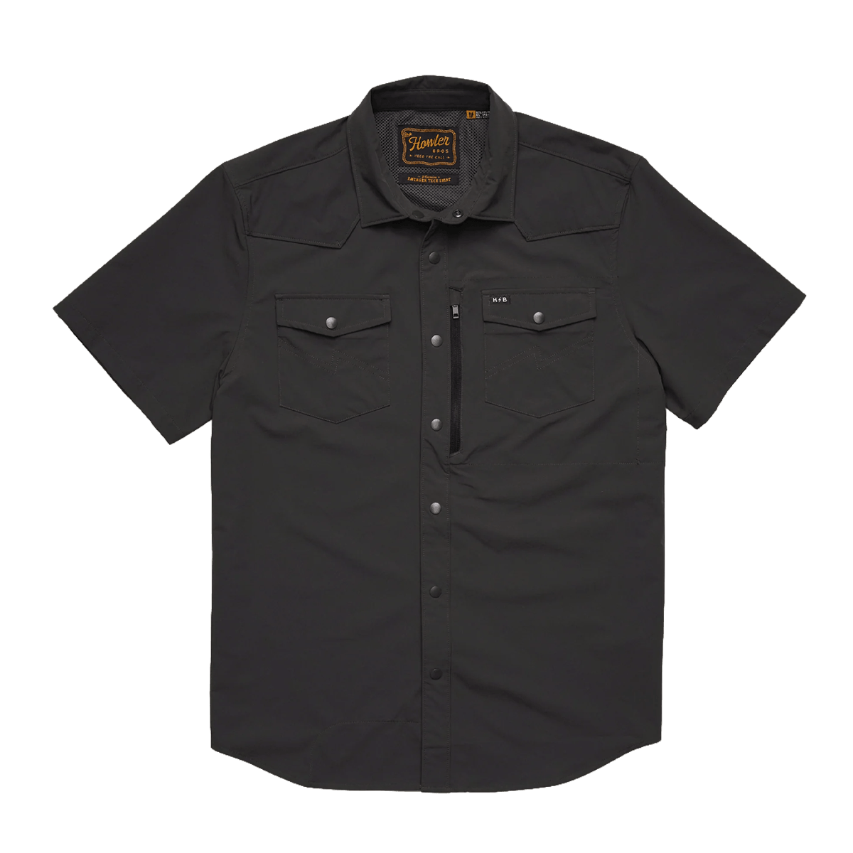 HOWLER BROTHERS EMERGER TECH SHIRT - ANTIQUE BLACK - FRONT VIEW