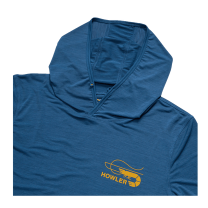 HOWLER BROTHERS HB TECH HOODIE - KEY LARGO - HOOD & EMBLEM CLOSEUP