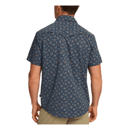 HOWLER BROTHERS OPEN COUNTRY TECH SHIRT - RANCHER FLORAL DARK SLATE - BACK VIEW