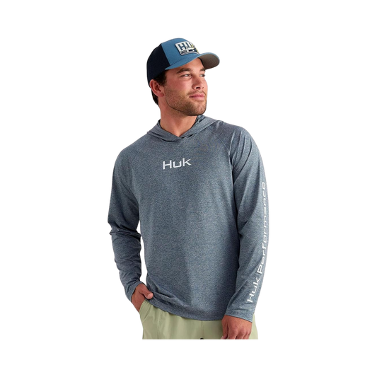 HUK AIRWEIGHT L/S HOODIE STORM BLUE HEATHER