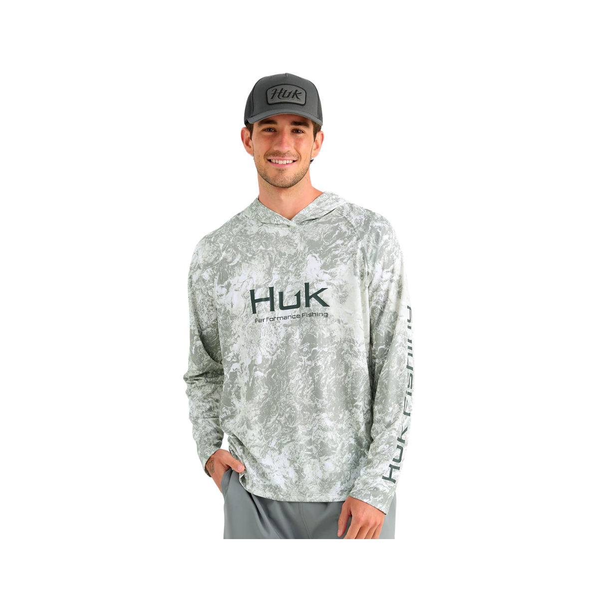 HUK PURSUIT MOSSY OAK L/S HOODIE FRONT VIEW