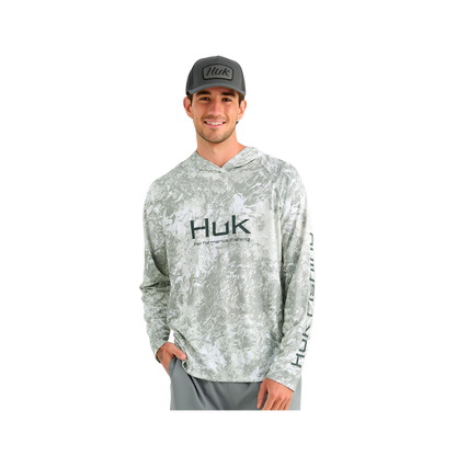 HUK PURSUIT MOSSY OAK L/S HOODIE FRONT VIEW
