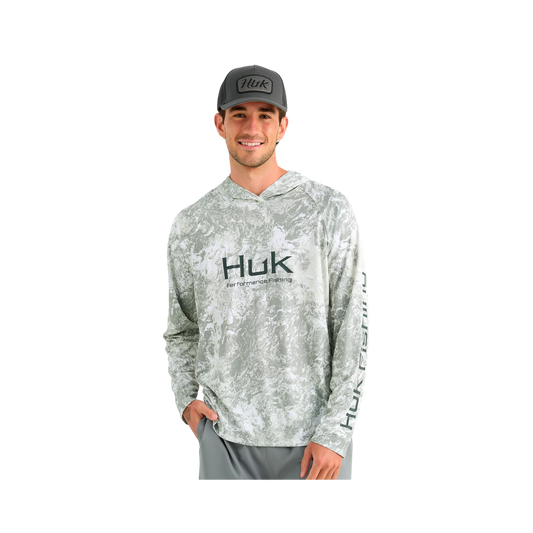 HUK PURSUIT MOSSY OAK L/S HOODIE FRONT VIEW