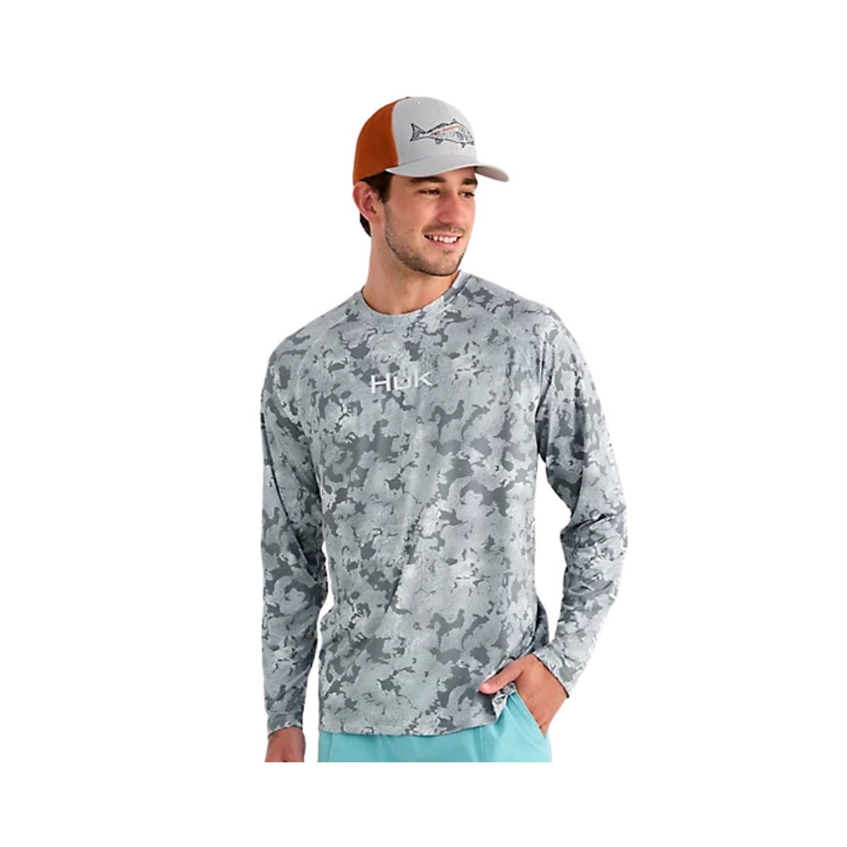 HUK AIRWEIGHT PRINTED L/S CREW SHARKSKIN