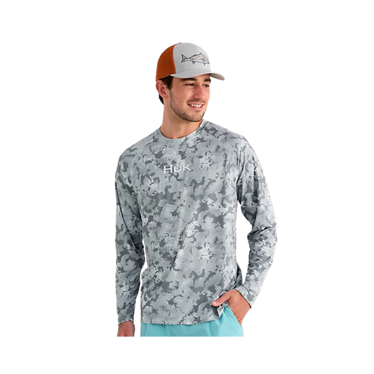 HUK AIRWEIGHT PRINTED L/S CREW SHARKSKIN