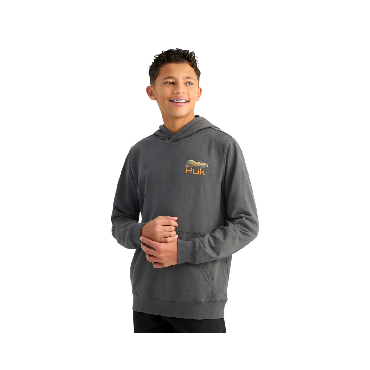 HUK YOUTH FAST BADGE TERRY HOODIE FRONT VIEW