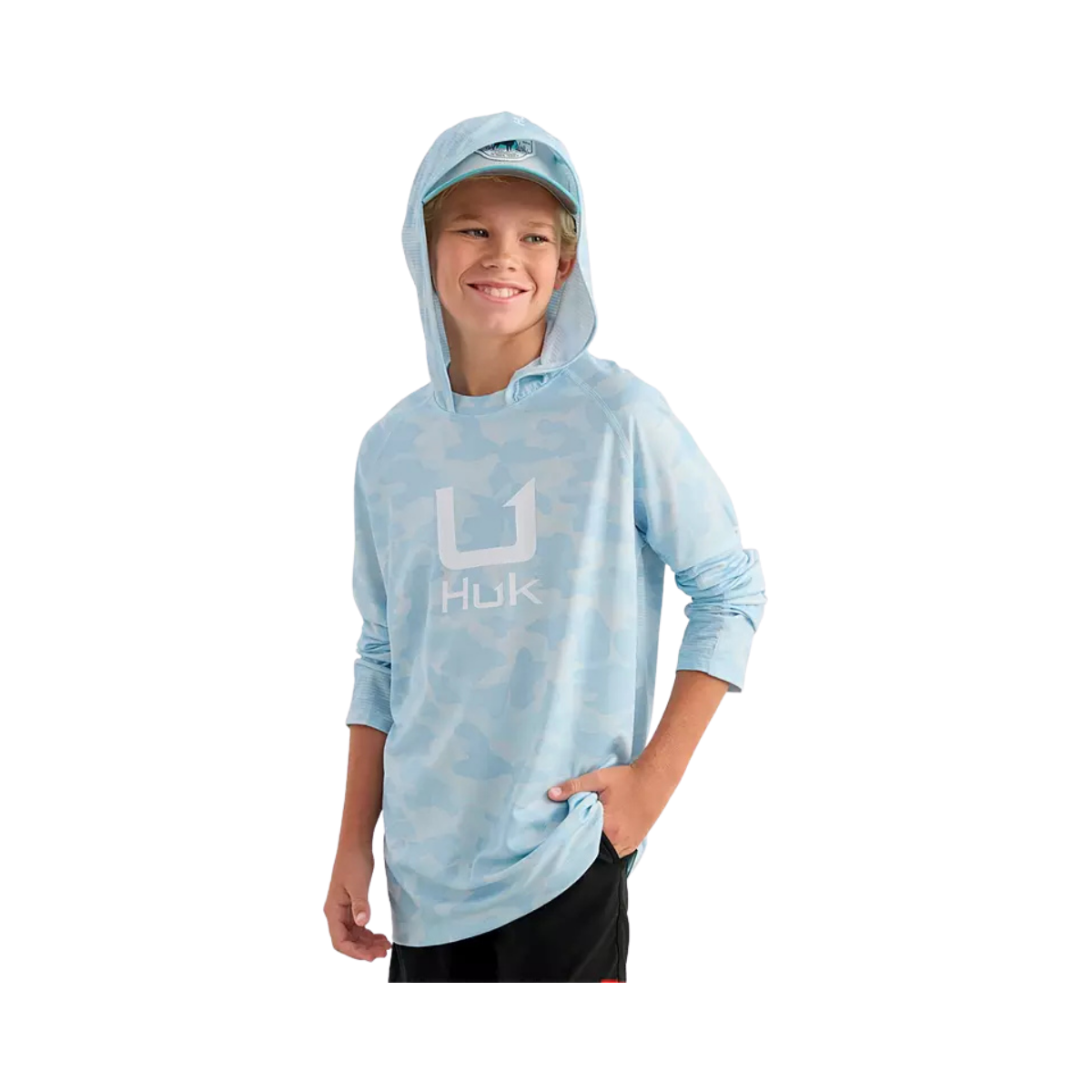 HUK YOUTH ICON PRINTED HOODIE COASTAL DRIFT