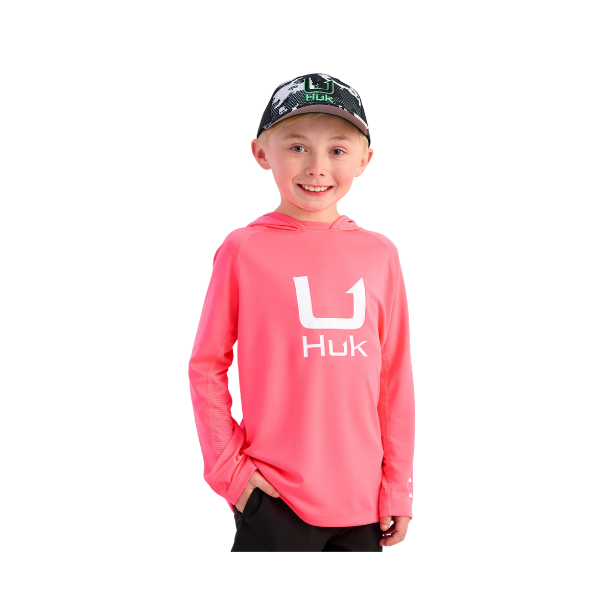 HUK YTH ICON HOODIE NEON CORAL