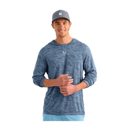 HUK A1A PRO HOODIE - STORMY BLUE CAMO - FRONT VIEW