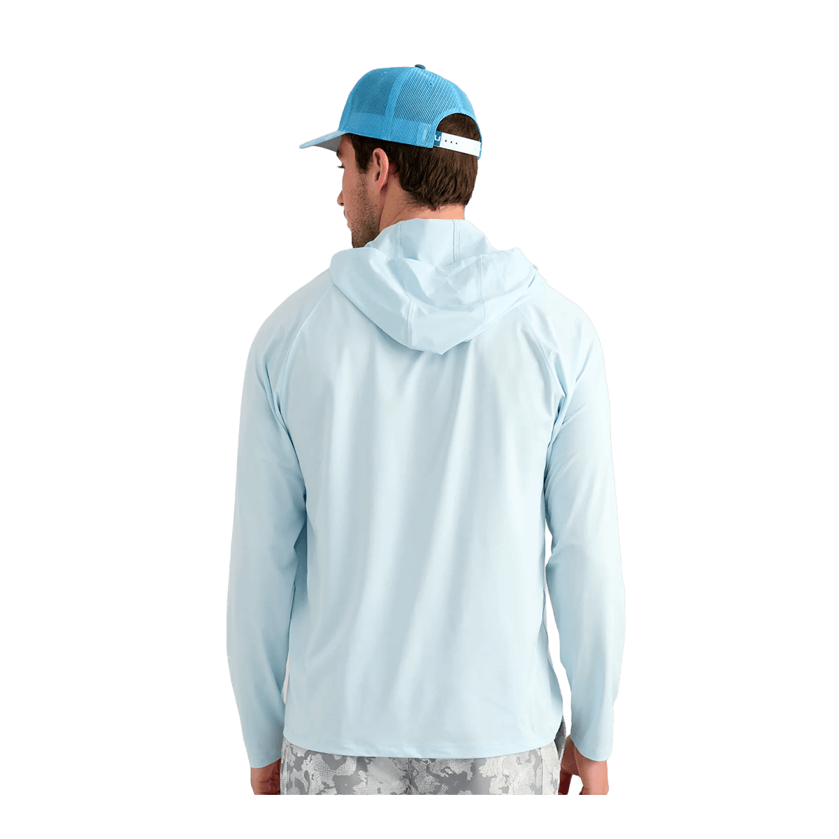 HUK AIRWEIGHT LONG SLEEEVE HOODIE - COASTAL DRIFT HEATHER - BACK VIEW