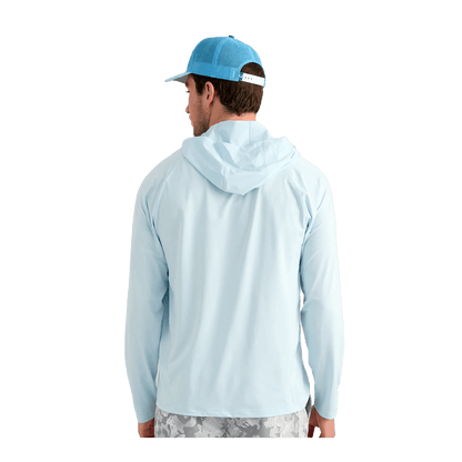 HUK AIRWEIGHT LONG SLEEEVE HOODIE - COASTAL DRIFT HEATHER - BACK VIEW