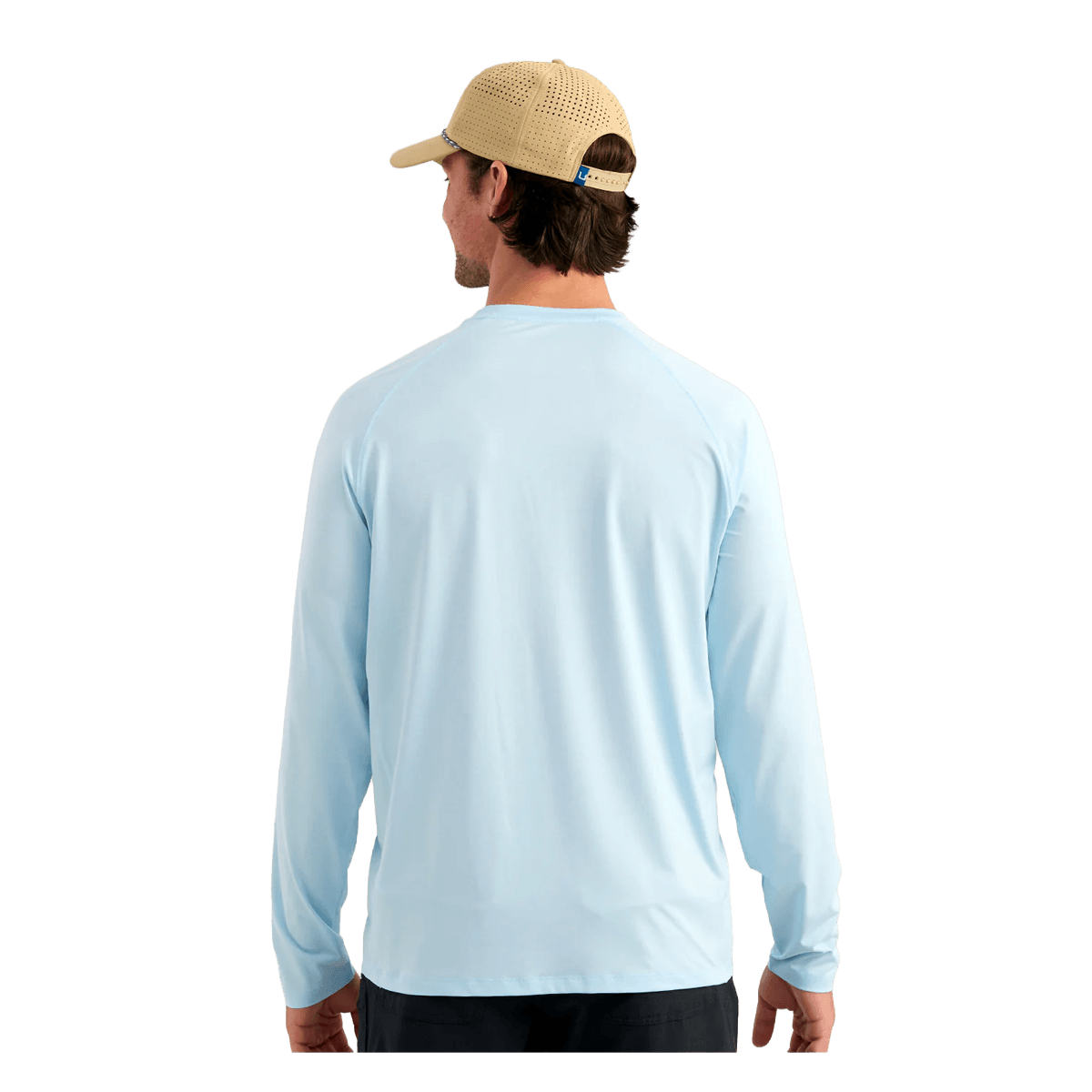 HUK AIRWEIGHT LONG SLEEVE CREW - COASTAL DRFIT HEATHER- BACK VIEW