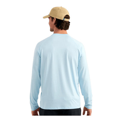 HUK AIRWEIGHT LONG SLEEVE CREW - COASTAL DRFIT HEATHER- BACK VIEW