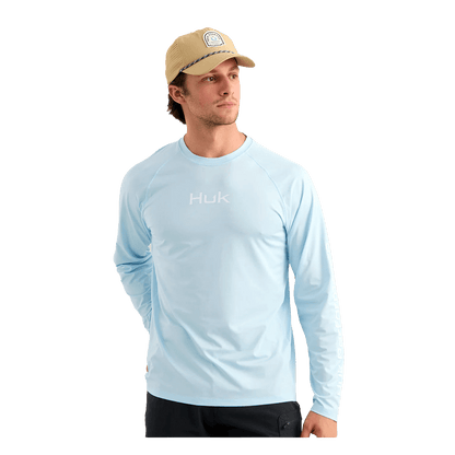 HUK AIRWEIGHT LONG SLEEVE CREW - COASTAL DRFIT HEATHER- FRONT VIEW