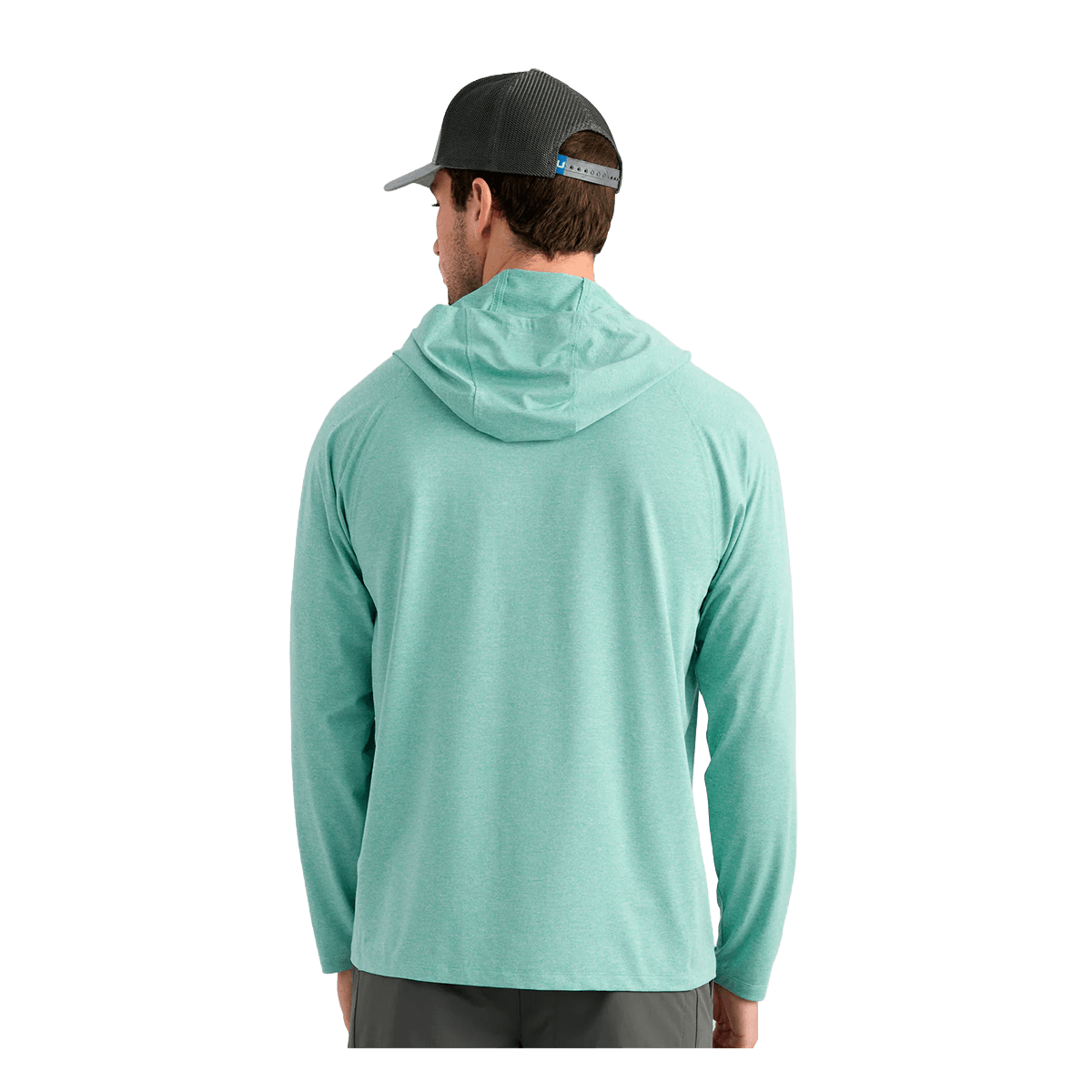 HUK AIRWEIGHT LONG SLEEVE HOODIE - MARINE BLUE HEATHER- BACK VIEW