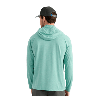 HUK AIRWEIGHT LONG SLEEVE HOODIE - MARINE BLUE HEATHER- BACK VIEW