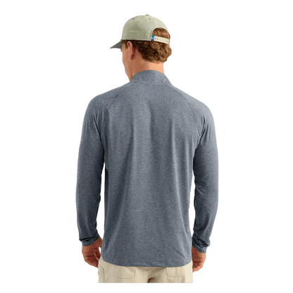 HUK AIRWEIGHT QUART ZIP - STORMY BLUE HEATHER - BACK VIEW