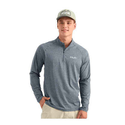 HUK AIRWEIGHT QUART ZIP - STORMY BLUE HEATHER - FRONT VIEW