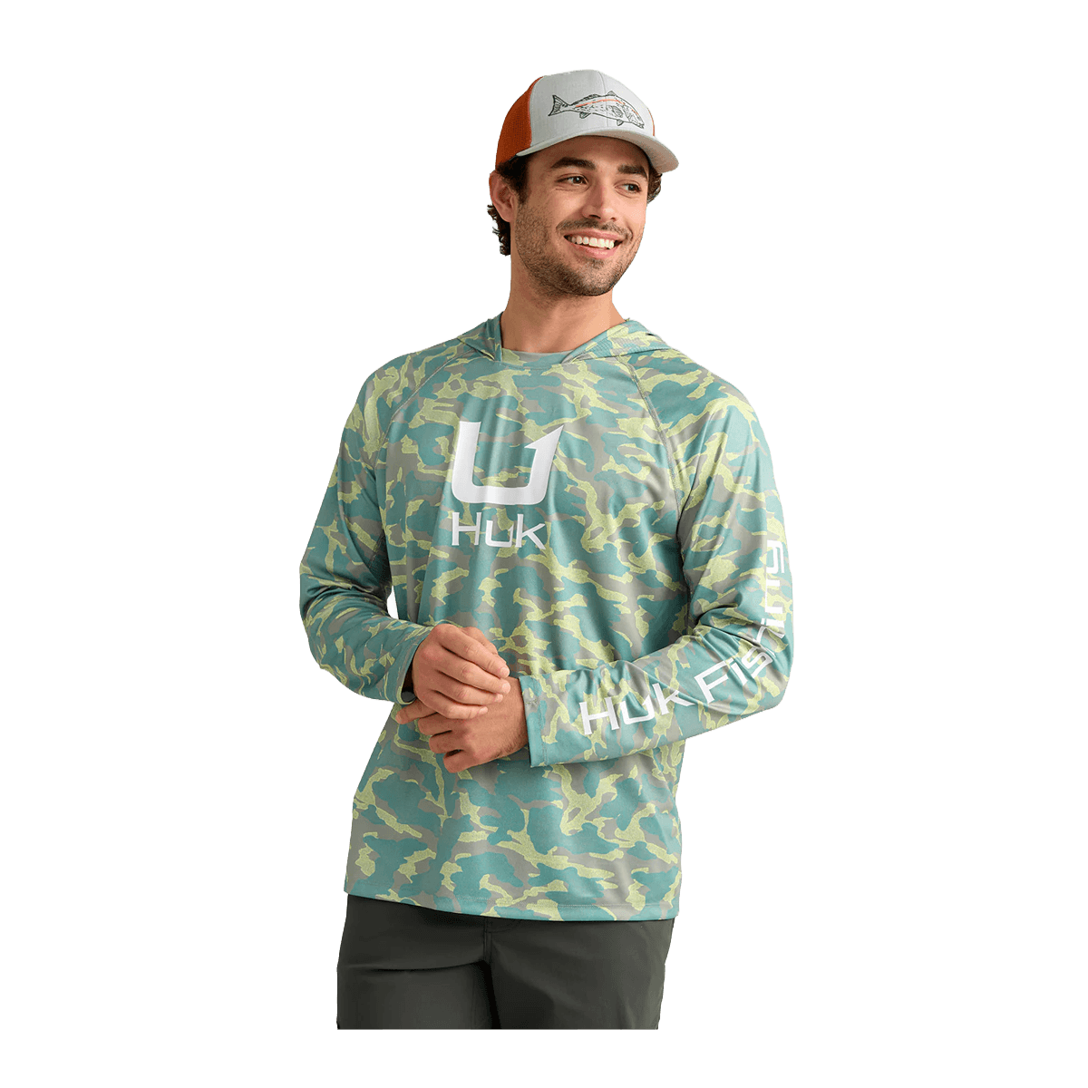 HUK ICON PERFORMANCE HOODIE - SEAGRASS CAMO - FRONT VIEW