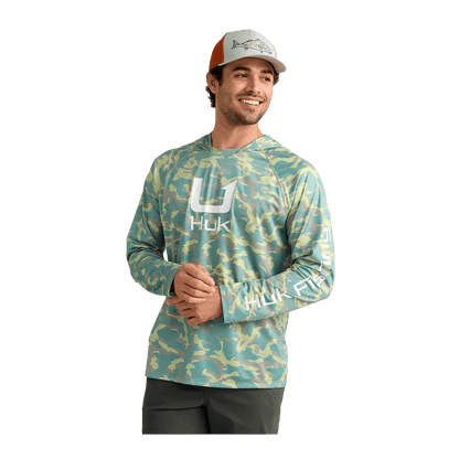 HUK ICON PERFORMANCE HOODIE - SEAGRASS CAMO - FRONT VIEW