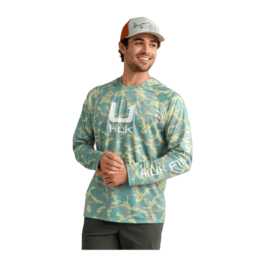 HUK ICON PERFORMANCE HOODIE - SEAGRASS CAMO - FRONT VIEW