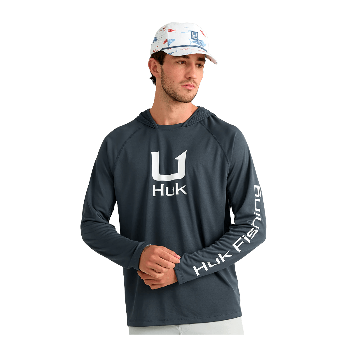 HUK ICON PERFORMANCE HOODIE - SEA STORM - FRONT VIEW