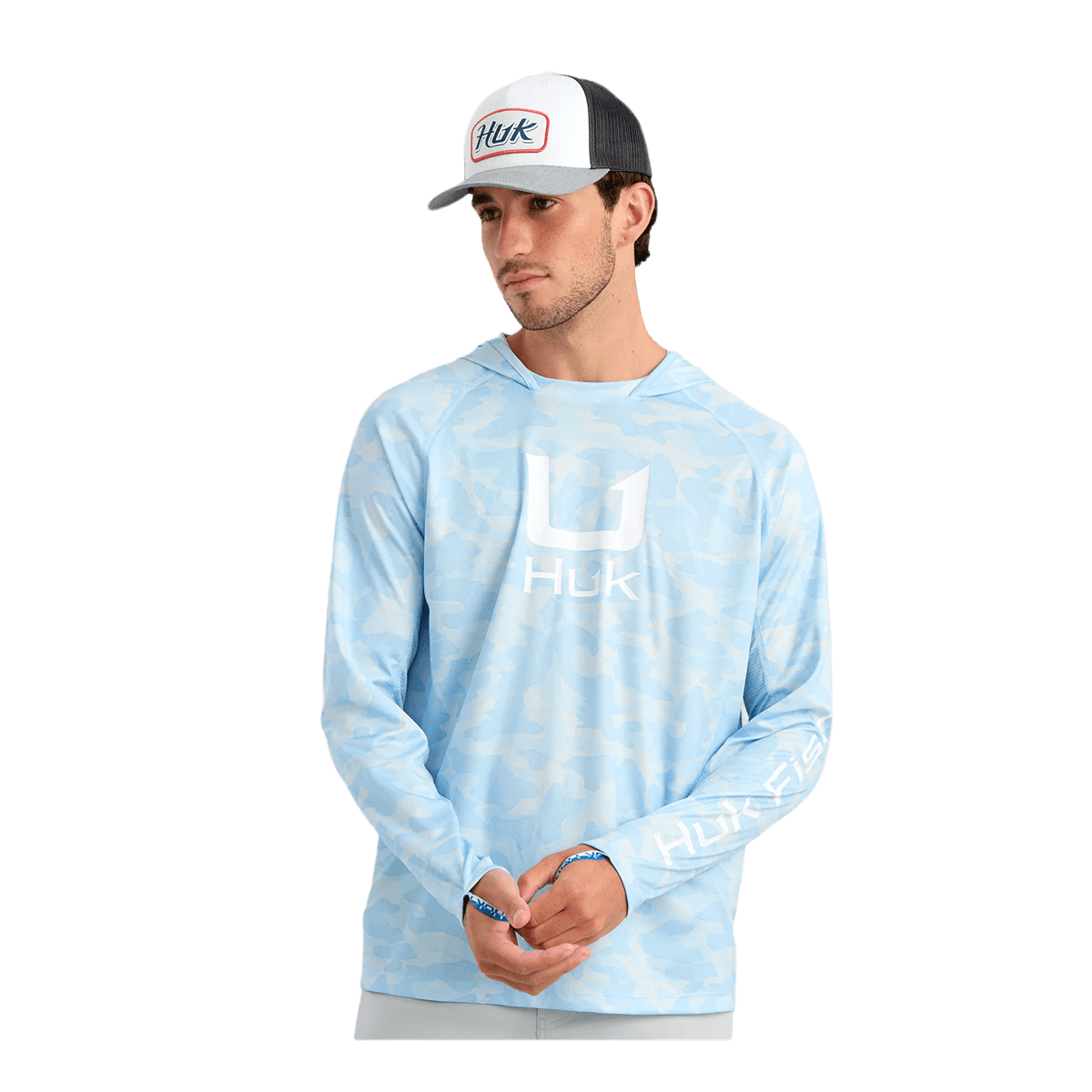 HUK ICON PRINTED LONG SLEEVE HOODIE - COASTAL DRIFT - FRONT VIEW