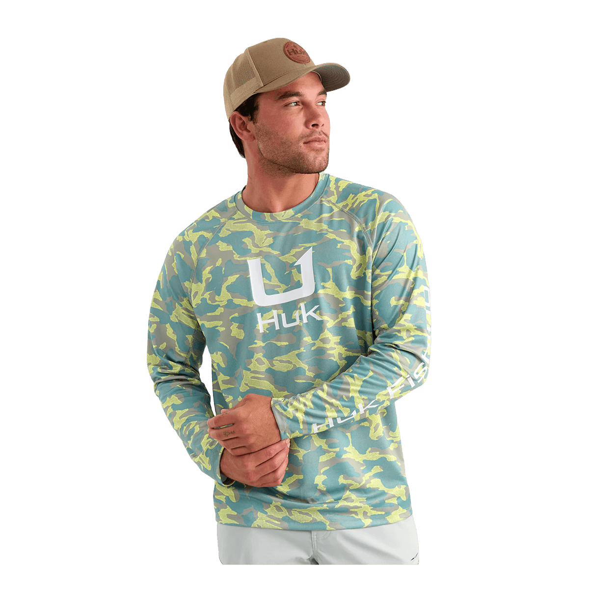 HUK ICON PRINTED PERFORMANCE CREW - SEAGRASS - FRONT VIEW
