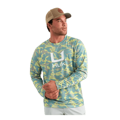 HUK ICON PRINTED PERFORMANCE CREW - SEAGRASS - FRONT VIEW