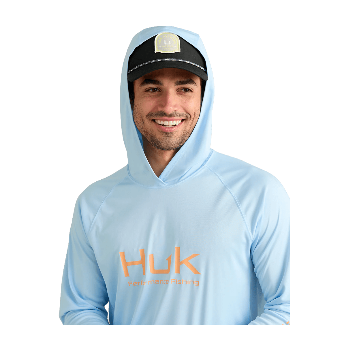 HUK PURSUIT PERFORMANCE HOODIE - COASTAL DRIFT - HOODED VIEW