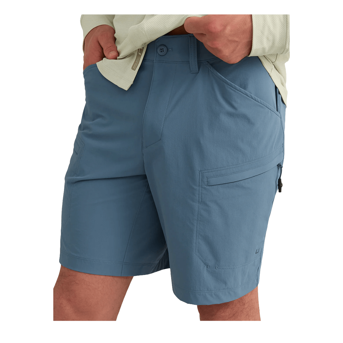HUK WATERSHED FISHING SHORT - STORMY BLUE - FRONT CLOSER VIEW