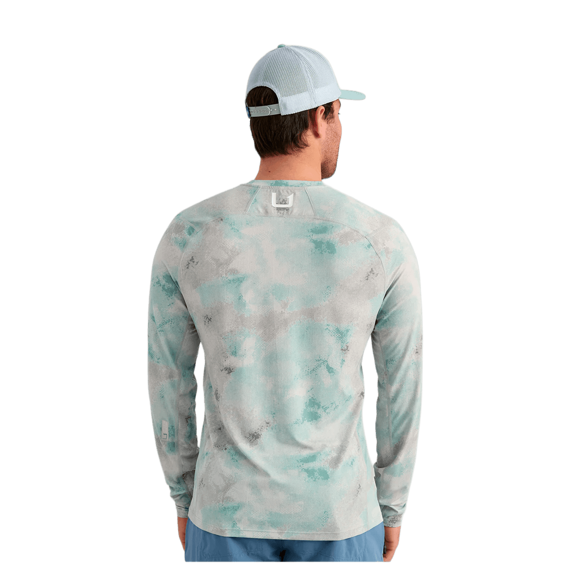 HUK WATERSHED PRINTED CREW - MINERAL BLUE - BACK VIEW