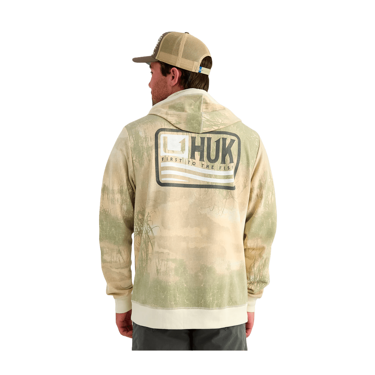 HUK EDISTO PRINTED TERRY HOODIE - SILVER BIRCH - BACK VIEW