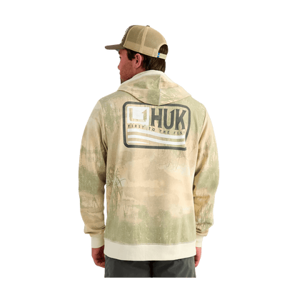 HUK EDISTO PRINTED TERRY HOODIE - SILVER BIRCH - BACK VIEW