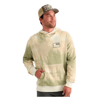 HUK EDISTO PRINTED TERRY HOODIE - SILVER BIRCH - FRONT VIEW