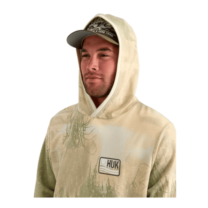 HUK EDISTO PRINTED TERRY HOODIE - SILVER BIRCH - HOODED VIEW