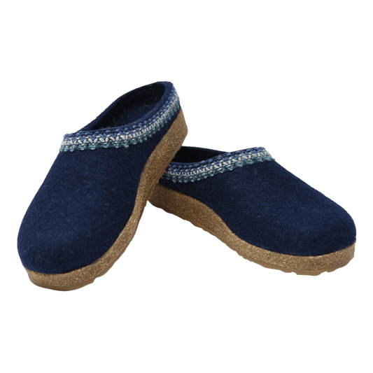 HAFLINGER GRIZZLY ZIG ZAG WOOL CLOGS - CAPTAINS BLUE_MAIN IMAGE