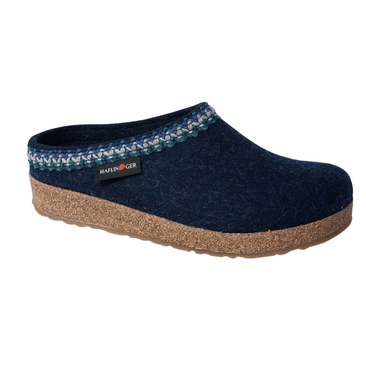 HAFLINGER GRIZZLY ZIG ZAG WOOL CLOGS - CAPTAINS BLUE_SIDE VIEW