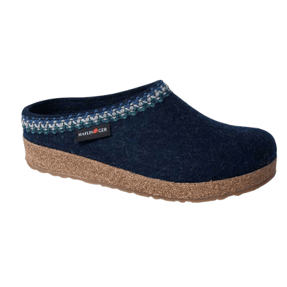 HAFLINGER GRIZZLY ZIG ZAG WOOL CLOGS - CAPTAINS BLUE_SIDE VIEW