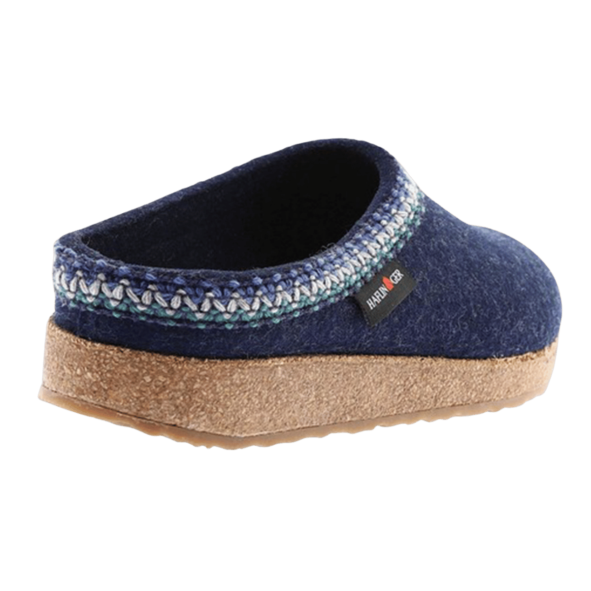HAFLINGER GRIZZLY ZIG ZAG WOOL CLOGS - CAPTAINS BLUE_BACK VIEW